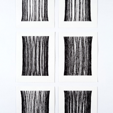 6 pillars, ink on paper, 47.5 in x 24.25 in